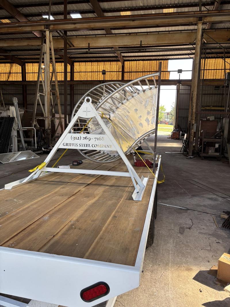 Finished spiral staircase loaded on a trailer for delivery