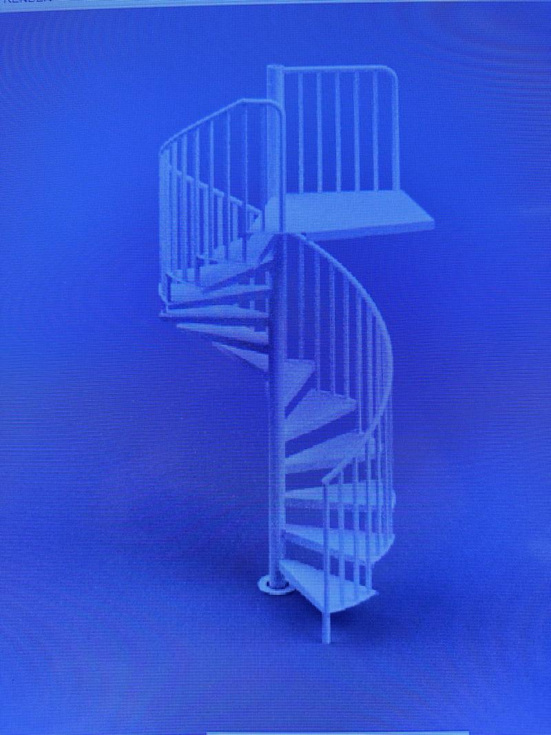 3D shop model of a spiral staircase drawn in-house